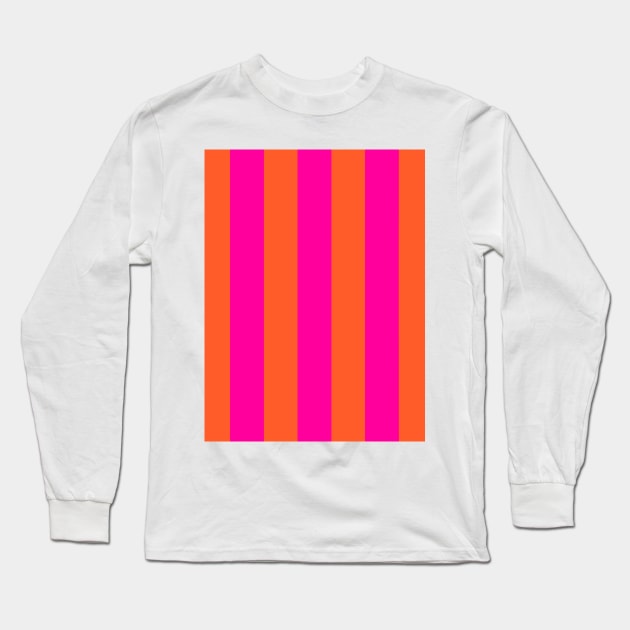 Hot Fuchsia Pink and Burnt Orange Stripes Long Sleeve T-Shirt by OneThreeSix